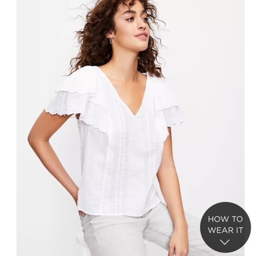 Loft Striped Flutter Sleeve V-Neck Top